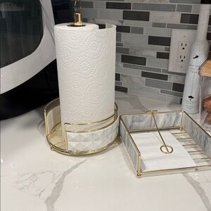 Elegant Gold Paper Towel Holder & Napkin Holder set
